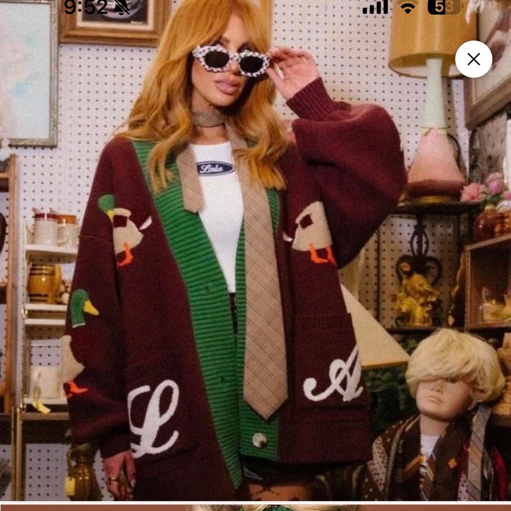 Lala Maroon Cardigan with Green Trim and Cream Accent Letters - Picture 9 of 9